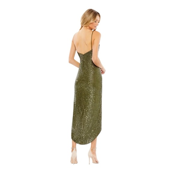 IEENA for Mac Duggal Green Sequined Faux Wrap asymmetrical Hem - Picture 3 of 14